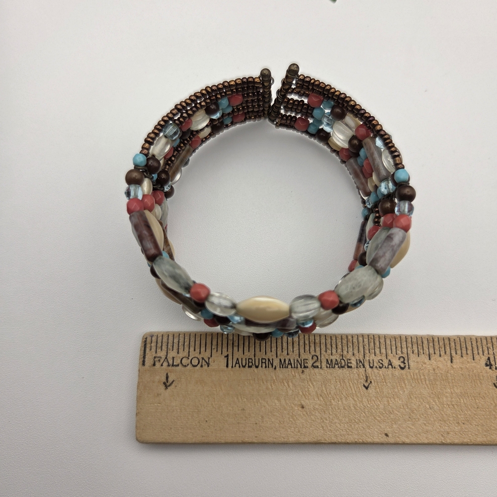 Boho Beaded Bracelet Earthy Tones Flexible Colorful - Picture 10 of 12